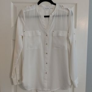 Calvin Klein Sheer Blouse w/Gold Button Detail